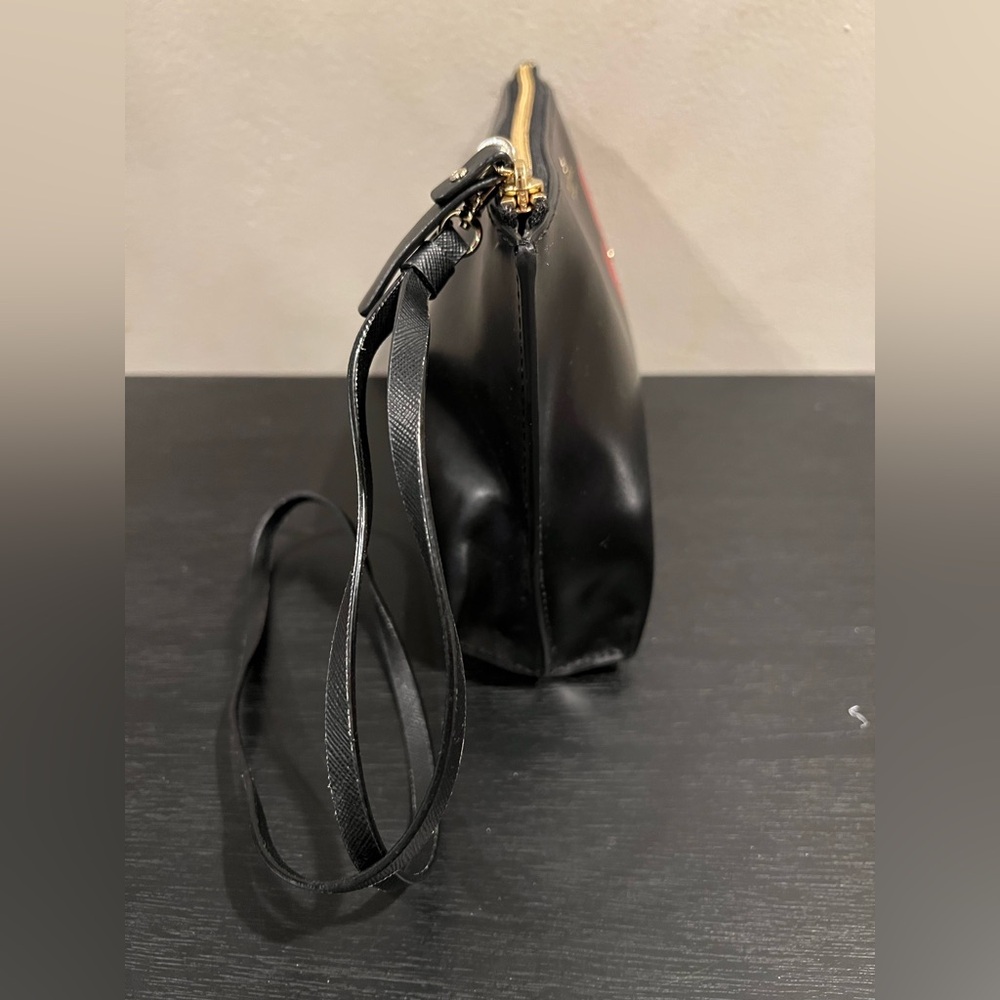 Kate Spade Ooh La La Poppy Hilarie Black Red Leather Cosmetic Bag Pouch Clutch - Picture 3 of 7